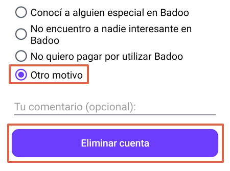 Cómo eliminar una cuenta de Badoo desde el móvil paso 7