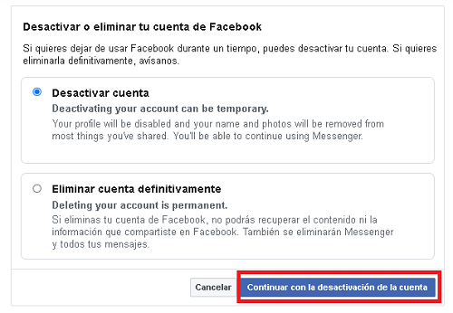 Cómo desactivar tu cuenta de Facebook paso 5