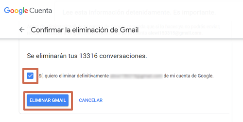 Eliminar una cuenta de correo Gmail paso 8