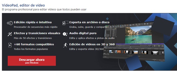 Programas para editar vídeos para YouTube. VideoPad Video Editor