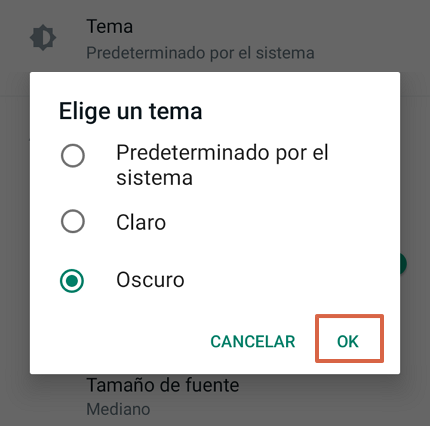Activar el modo oscuro en WhatsApp en Android - Paso 6