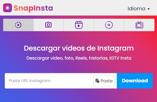 Descargar fotos o videos de Instagram con Snapinsta