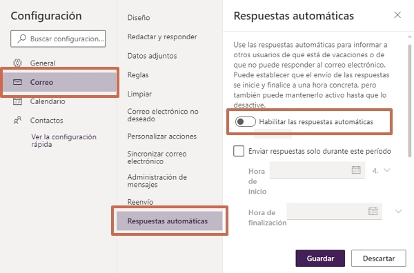 Configurar respuestas automaticas en la web de Outlook