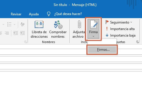 Crear y agregar firma desde la aplicación de Outlook paso 2