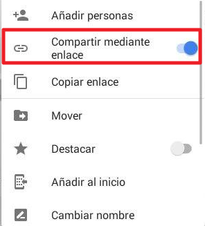 Cómo compartir carpeta en Google Drive desde el móvil mediante un enlace paso 2