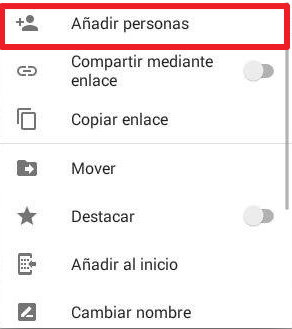 Cómo compartir carpeta en Google Drive desde el móvil mediante una invitacion paso 2