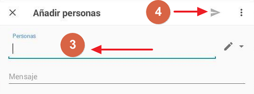 Cómo compartir carpeta en Google Drive desde el móvil mediante una invitacion paso 3, 4