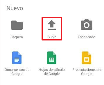 Cómo subir un archivo a Google Drive desde el móvil paso 2