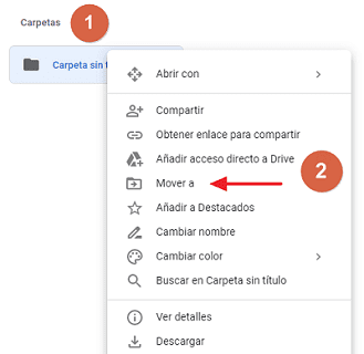 Mover archivos a una carpeta desde el navegador paso 1, 2