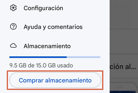 Cómo comprar almacenamiento en Google Drive en Android usando Google Drive paso 2