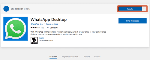 Cómo usar WhatsApp Web sin escanear codigo QR desde Microsoft Store paso 2