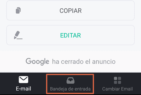 Cómo utilizar TempMail desde la aplicación móvil paso 4