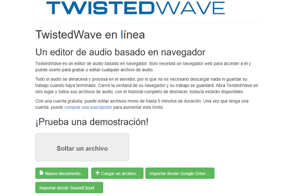 Editar un audio con TwistedWave Online