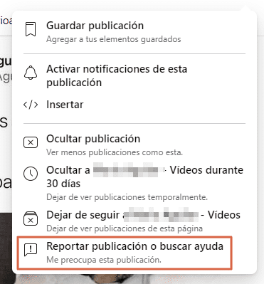 Cómo reportar una publicación en Facebook paso 1