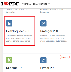 Cómo desbloquear un archivo PDF utilizando I love PDF. Paso 1