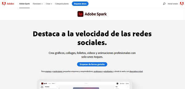 Adobe Spark como página web para hacer o crear infografías