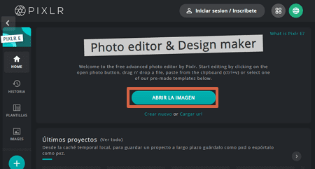 Cómo quitar la marca de agua de una imagen con Pixlr paso 1