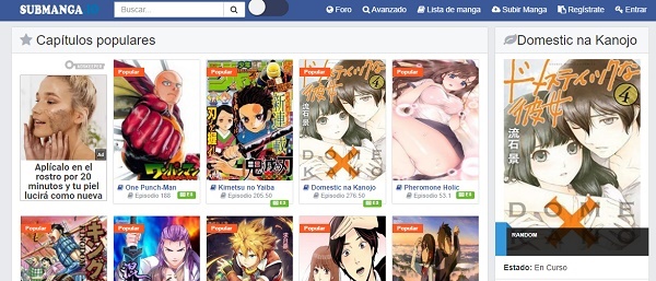 Submanga como página web para leer manga en Internet