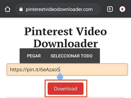 Cómo descargar vídeos de Pinterest en dispositivo móvil paso 6