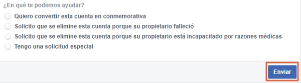 Cómo eliminar la cuenta de Facebook de otra persona. En caso de fallecimiento o incapacidad. Paso 3