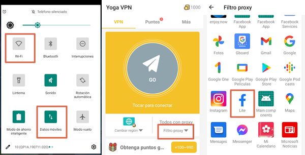 Descargar y utilizar Facebook Lite sin saldo con Yoga VPN. 2