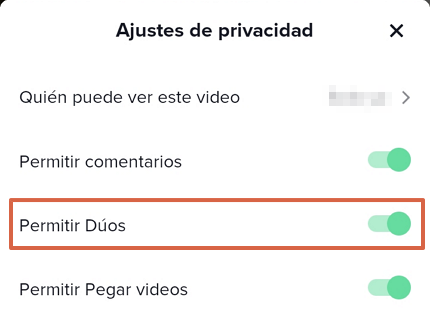Cómo configurar la privacidad de un video para hacer dúos en TikTok paso 5