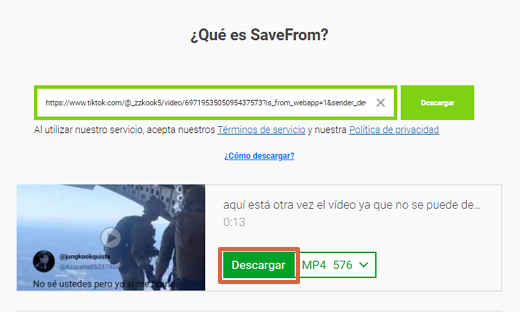 Cómo descargar vídeos de TikTok que no se pueden descargar con Savefrom.net paso 3