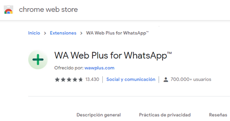 Cómo ocultar WhatsApp Web usando la extensión WA Web Plus for WhatsApp paso 2