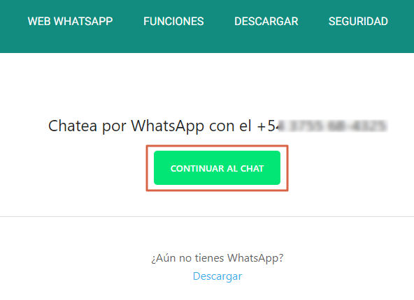 Sending a message from WhatsApp Web without saving the contact - step 2