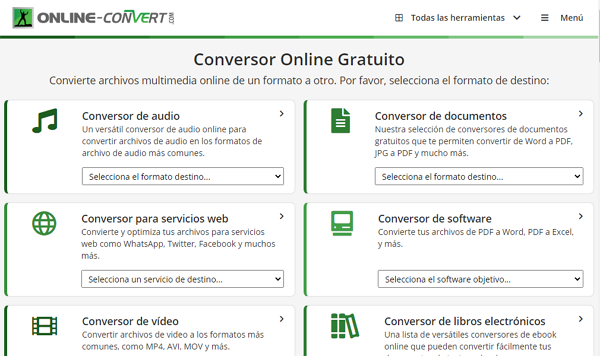 Abrir un archivo PUB con Online Convert