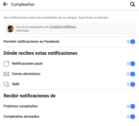 Activar notificaciones de cumpleaños de Facebook desde el móvil - Paso 5