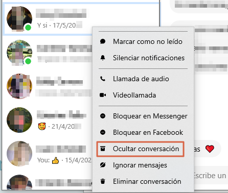 Cómo archivar o desarchivar conversaciones en Facebook Messenger desde la app de escritorio paso 6