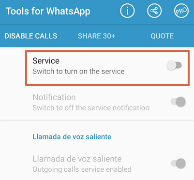 Cómo bloquear llamadas y videollamadas entrantes en WhatsApp usando la app Tools for WhatsApp paso 4