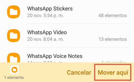 Cómo cambiar el almacenamiento predeterminado en WhatsApp moviendo la carpeta manualmente paso 6