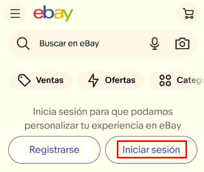 Iniciar sesión en eBay en español en la app