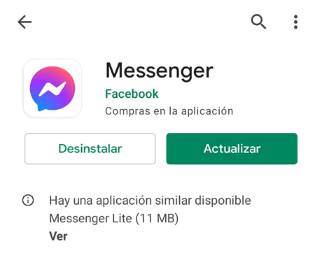 La aplicación Facebook Messenger no está actualizada
