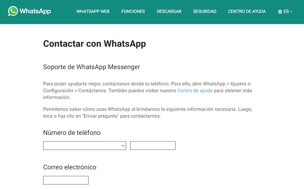 Otros medios de contacto en WhatsApp para recibir el código de verificación por correo