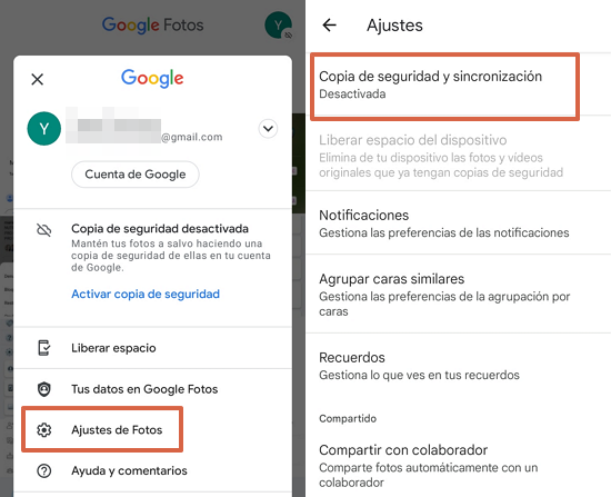 Realizar copia de seguridad en Google Fotos desde la aplicación móvil. Paso 5. Nota
