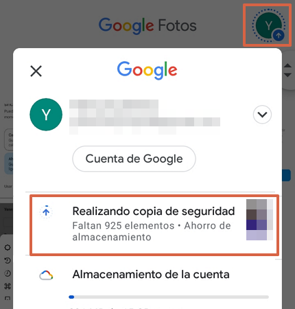 Realizar copia de seguridad en Google Fotos desde la aplicación móvil. Paso 8