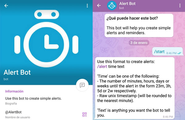 Bots de Telegram más usados.Alert Bot