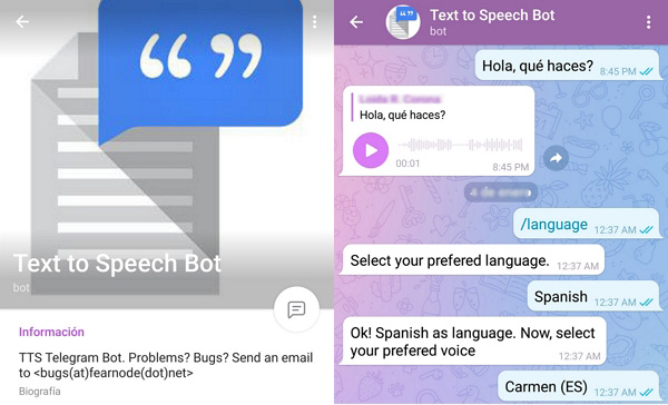 Bots de Telegram más usados.Text to Speech Bot