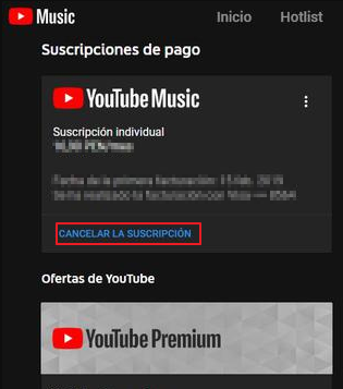 Cancelar YouTube Music android paso 3