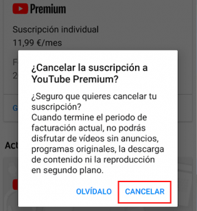 Cancelar YouTube Music android paso 5