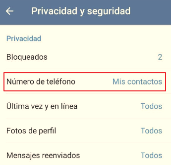 Cómo ocultar tu nùmero de teléfono en Telegram paso 3