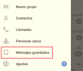 Cómo recuperar mensajes de Telegram en Mensajes Guardados paso 1