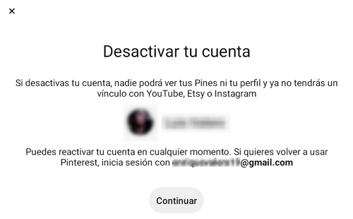 Desactivar tu cuenta de Pinterest