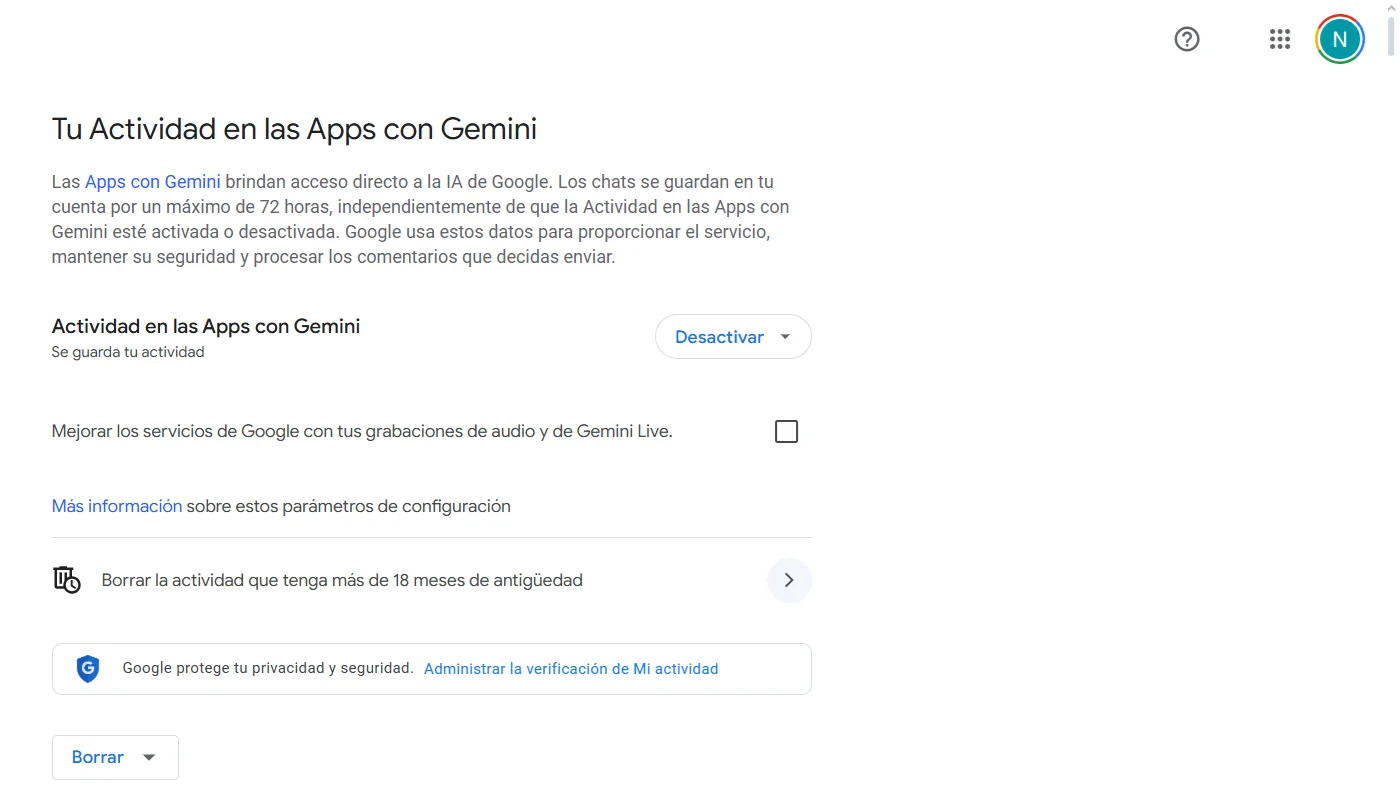Gemini estrena chats que desaparecen: tu privacidad al máximo 5 control-de-datos-actualizado